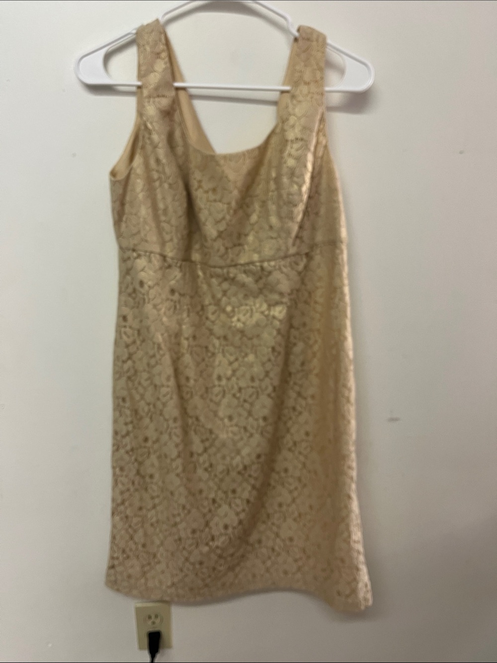 R & M Richards Gold Lace Midi Sheath Dress
